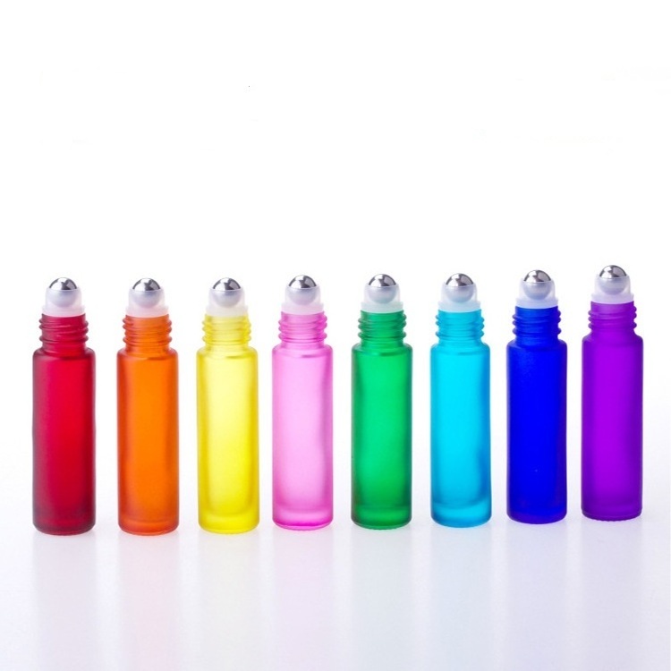 5ml 10ml Empty rainbow roll on essential oil glass bottles with bamboo lid