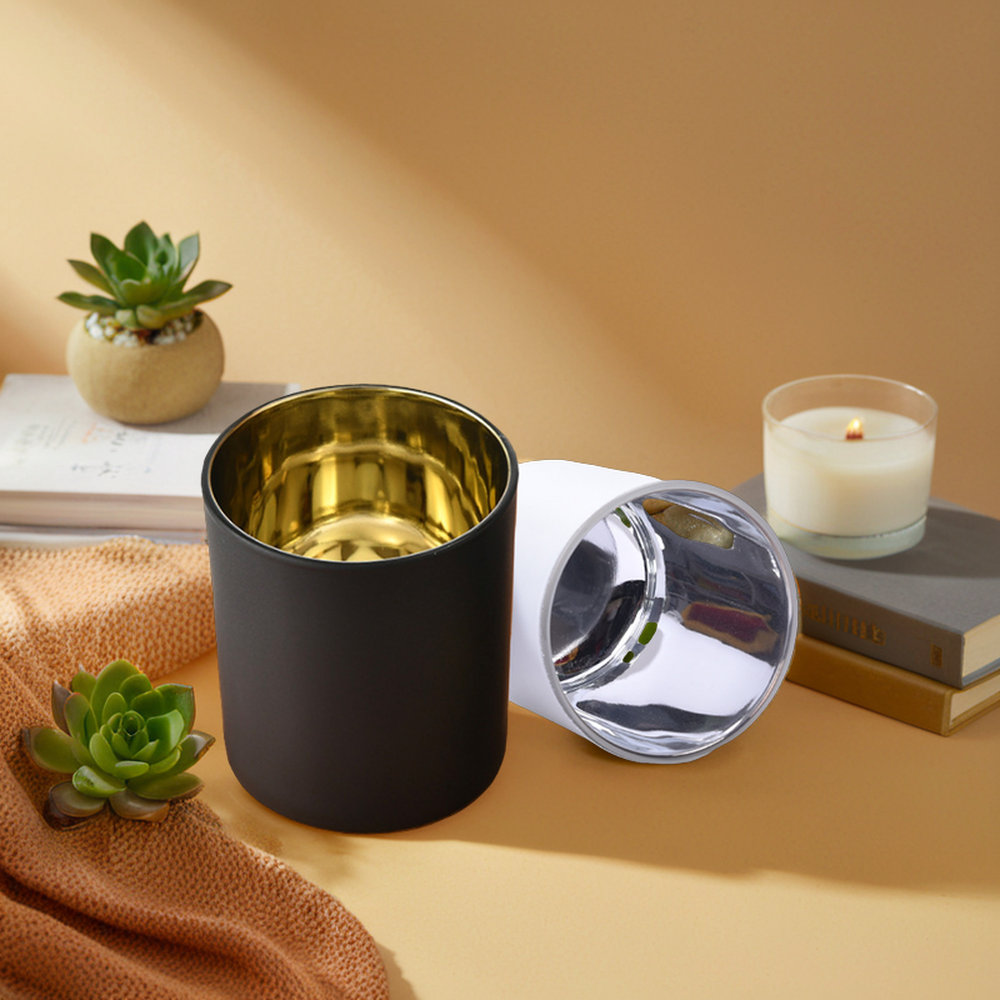 luxury 320ml 10oz empty matte black gold Glass Candle Jars holders With bamboo Wooden metal Lid