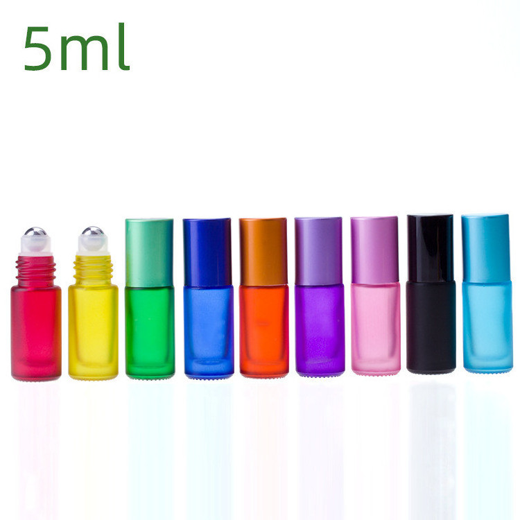 5ml 10ml Empty rainbow roll on essential oil glass bottles with bamboo lid