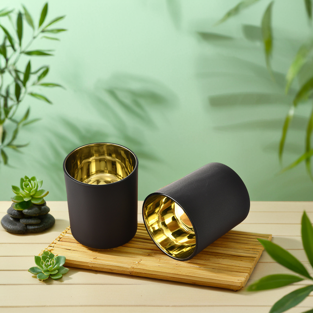 luxury 320ml 10oz empty matte black gold Glass Candle Jars holders With bamboo Wooden metal Lid