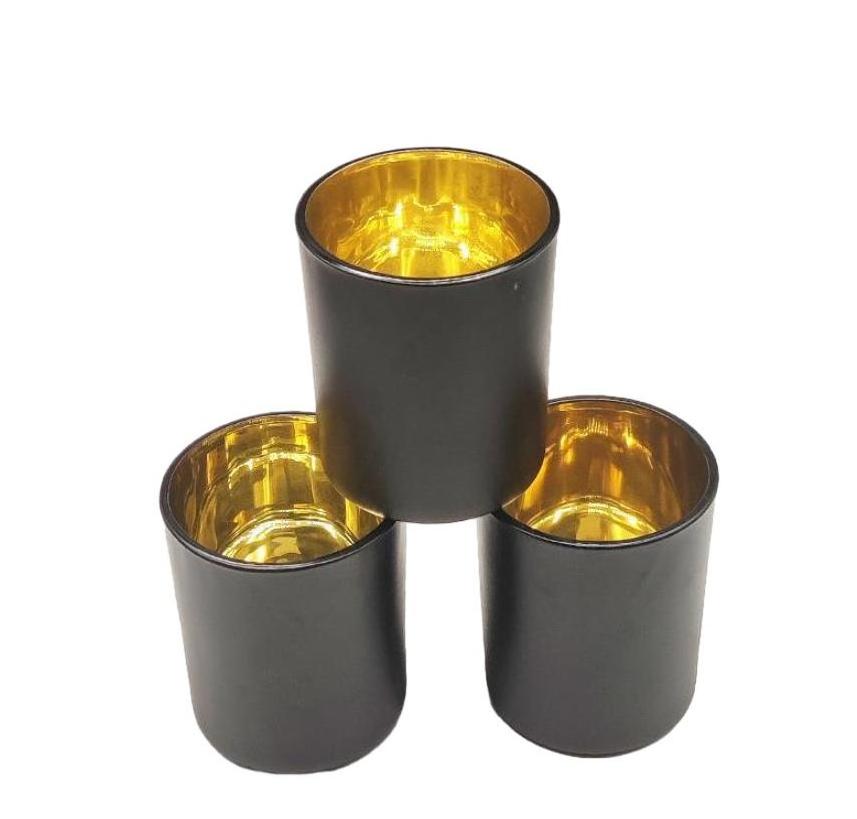 luxury 320ml 10oz empty matte black gold Glass Candle Jars holders With bamboo Wooden metal Lid