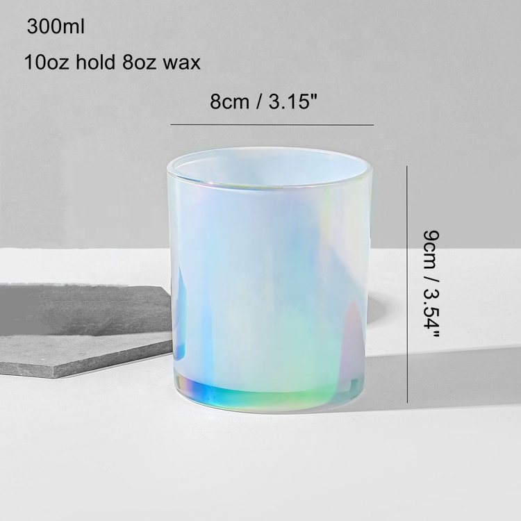 320ml 10oz Luxury Custom White Empty Holographic Glass Iridescent Candle Jars Without Lids