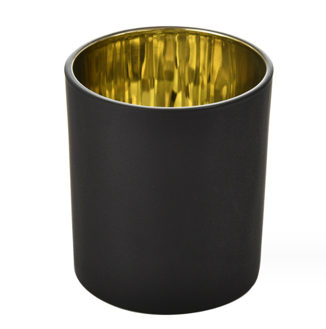 luxury 320ml 10oz empty matte black gold Glass Candle Jars holders With bamboo Wooden metal Lid