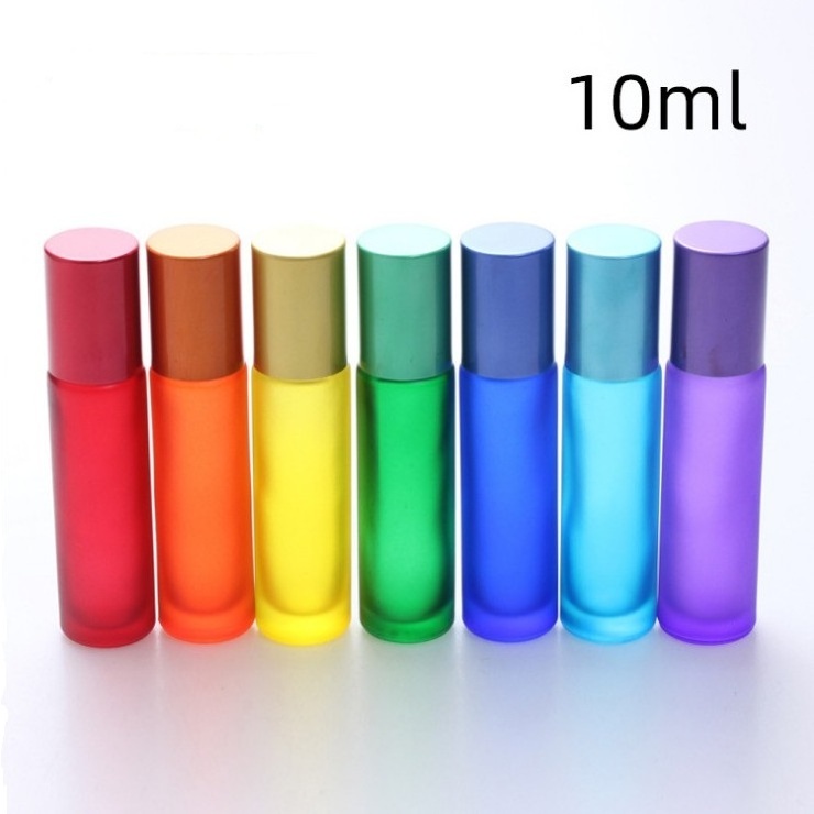 5ml 10ml Empty rainbow roll on essential oil glass bottles with bamboo lid