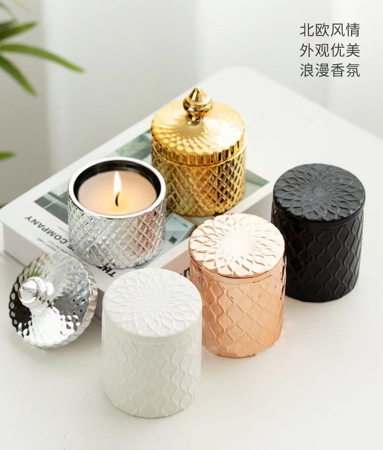 Luxury Nordic Cylinder Ceramic Candle Jar with Lid Art Candle Jars Empty Ceramic Jar for Candle Making