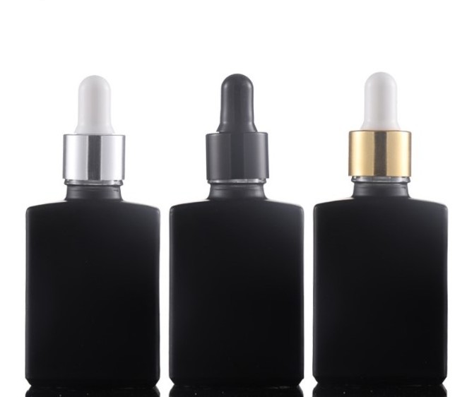 30ml 50ml 100ml black Empty flat square glass  Essential Oil dropper bottle Dropping Serum Container