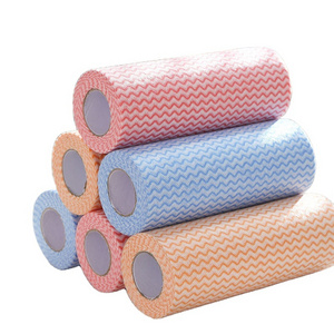 High Quality Disposable Non-woven Fabrics Wavy Kitchen Paper Cleaning Roll Cloth Lazy Rag Dish Cloth