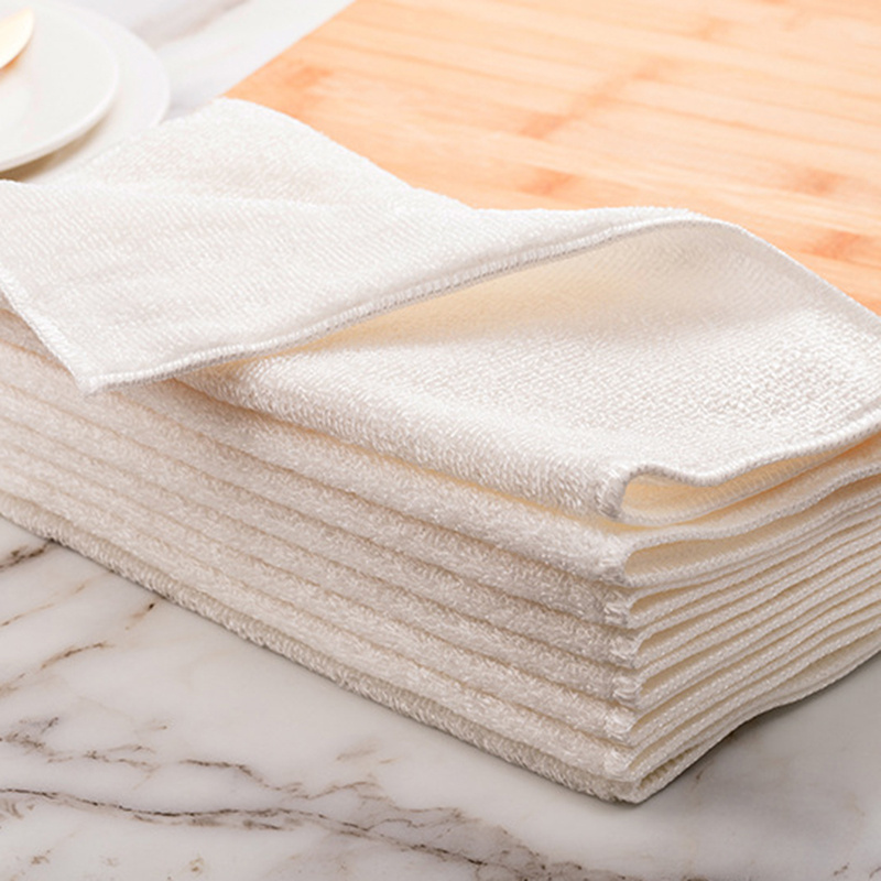 Thickened Super Absorbent White Microfiber Bamboo Fiber Dishcloth Kitchen Cleaning Cloth Towel