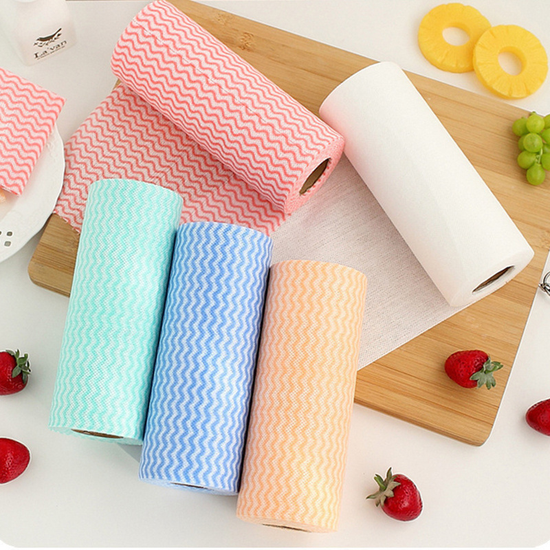 High Quality Disposable Non-woven Fabrics Wavy Kitchen Paper Cleaning Roll Cloth Lazy Rag Dish Cloth