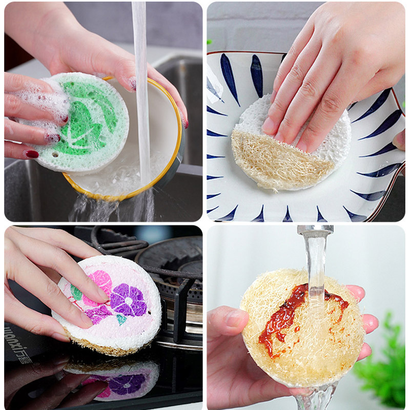 Esun All-Purpose Reusable Dual Sided Non-Scratch Natural Loofah Cellulose Scrub Sponges Pad For Kitchen