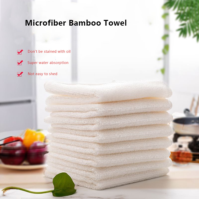 Thickened Super Absorbent White Microfiber Bamboo Fiber Dishcloth Kitchen Cleaning Cloth Towel