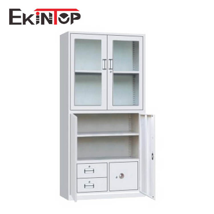 Ekintop mirror shallow book metal steel sliding front locking glass storage filing cabinet with glass doors