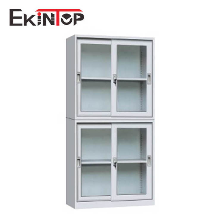 Ekintop mirror shallow book metal steel sliding front locking glass storage filing cabinet with glass doors