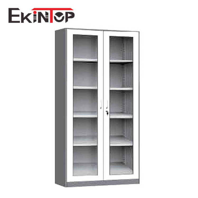 Ekintop mirror shallow book metal steel sliding front locking glass storage filing cabinet with glass doors