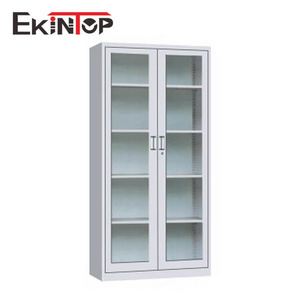 Ekintop mirror shallow book metal steel sliding front locking glass storage filing cabinet with glass doors