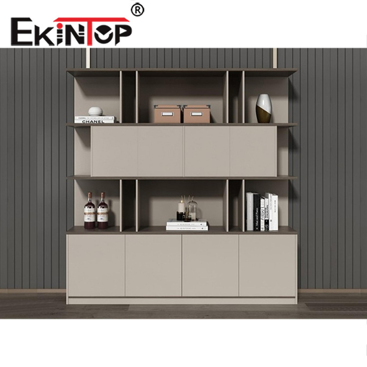 Ekintop glass bookstore bookcase metal stainless steel book shelves with glass doors model for living room sale