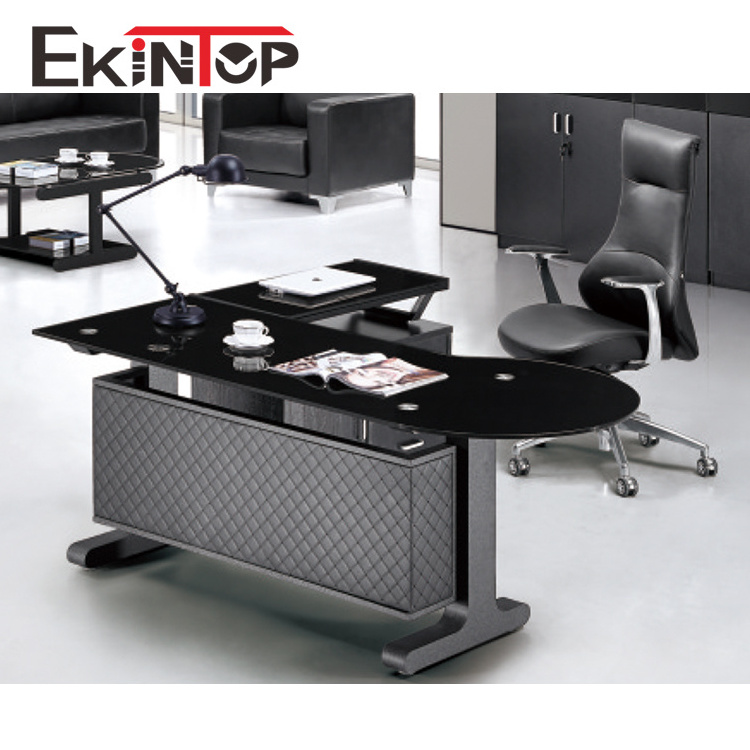 Ekintop cheap price bank black acrylic tempered modern glass executive office desk with glass top