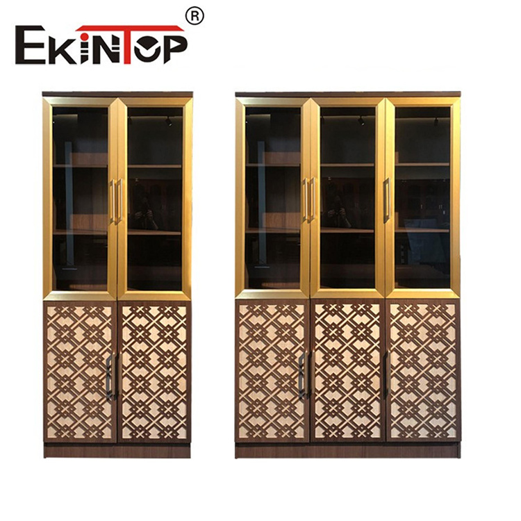 Ekintop glass bookstore bookcase metal stainless steel book shelves with glass doors model for living room sale