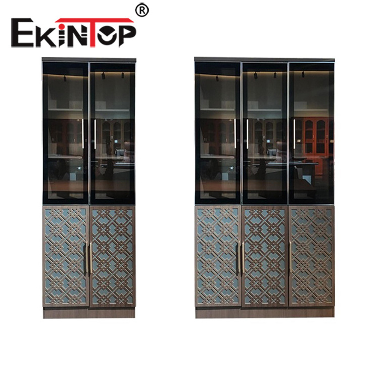 Ekintop glass bookstore bookcase metal stainless steel book shelves with glass doors model for living room sale