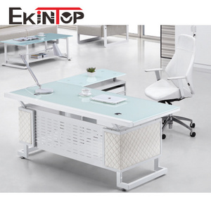 Office furniture modern design L shape CEO Desk Executive Office Tables Glass Office Table Desks with Glass Top