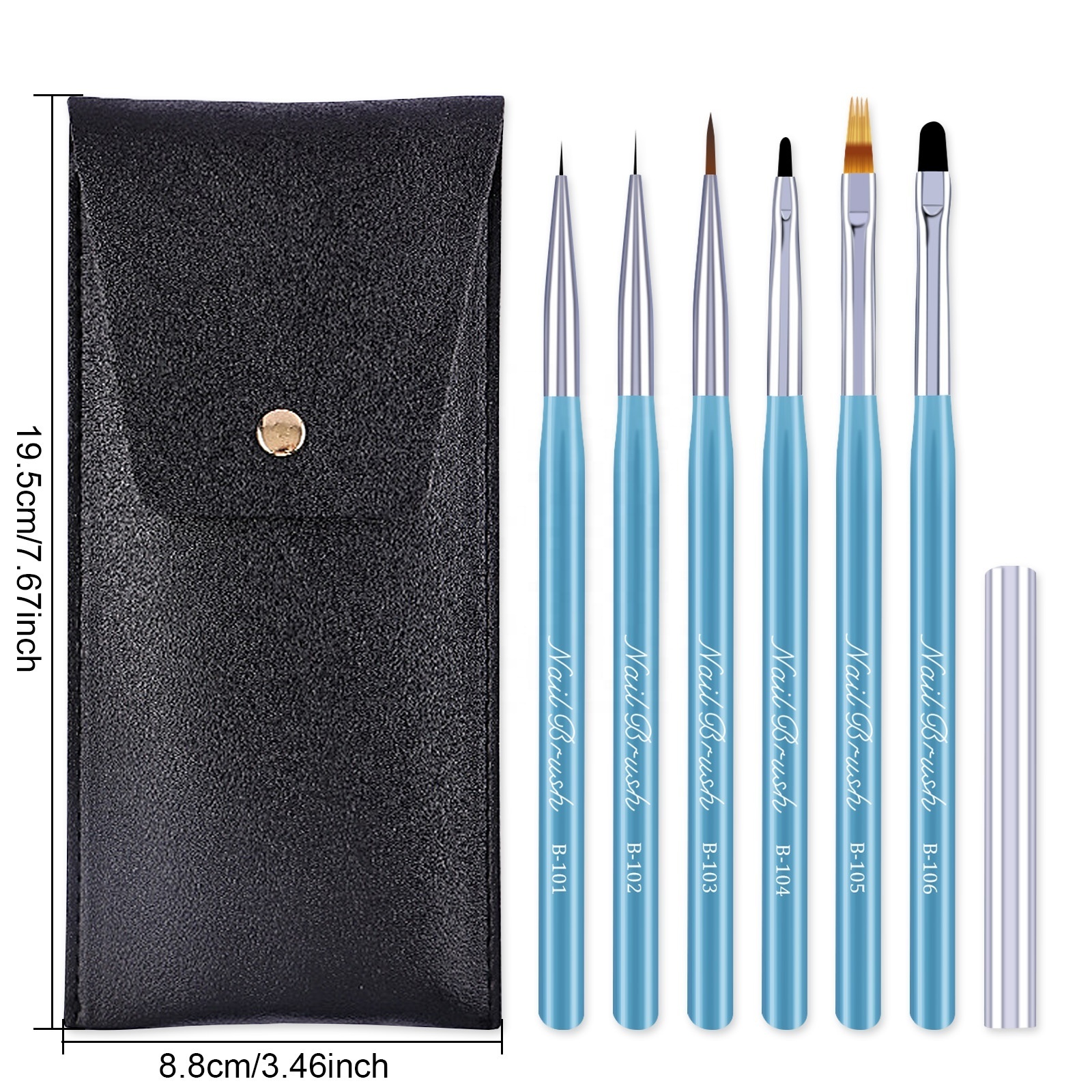 High quality blue acrylic brush set ombre function gel brush with lid and black leather bag liner brush nail art