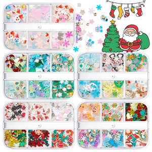 Christmas Nail Art Decoration 3D Snowman Santa Gifts Slices Polymer Clay Decal Acrylic Nail Tips Sequins