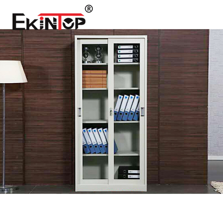 Ekintop mirror shallow metal steel sliding front locking glass storage filing cabinet with glass doors