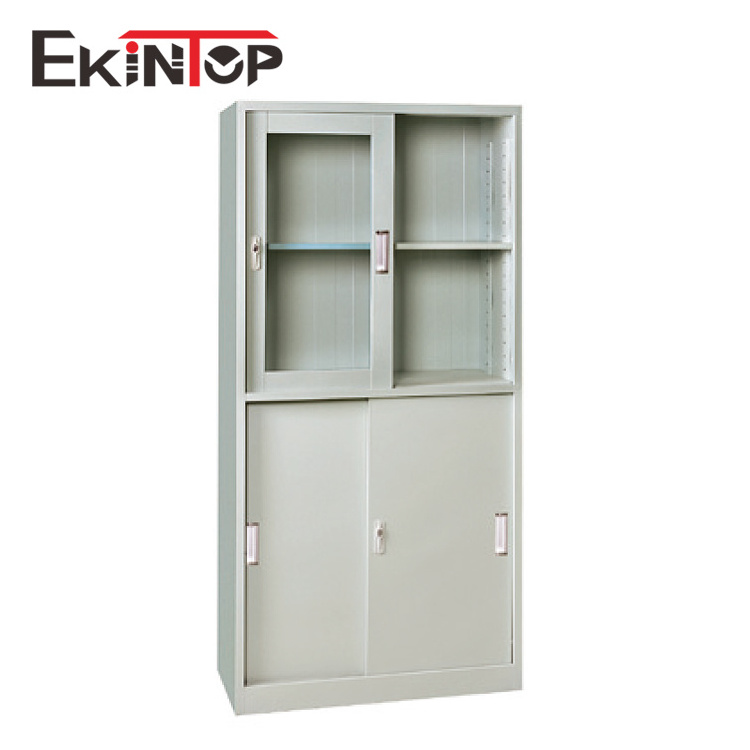 Ekintop mirror shallow metal steel sliding front locking glass storage filing cabinet with glass doors