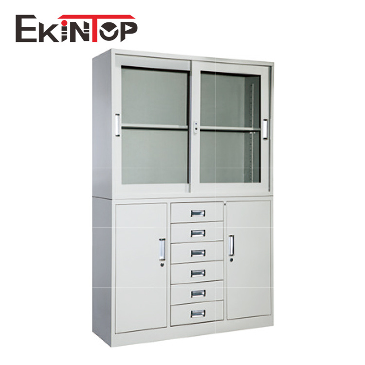 Ekintop mirror shallow metal steel sliding front locking glass storage filing cabinet with glass doors