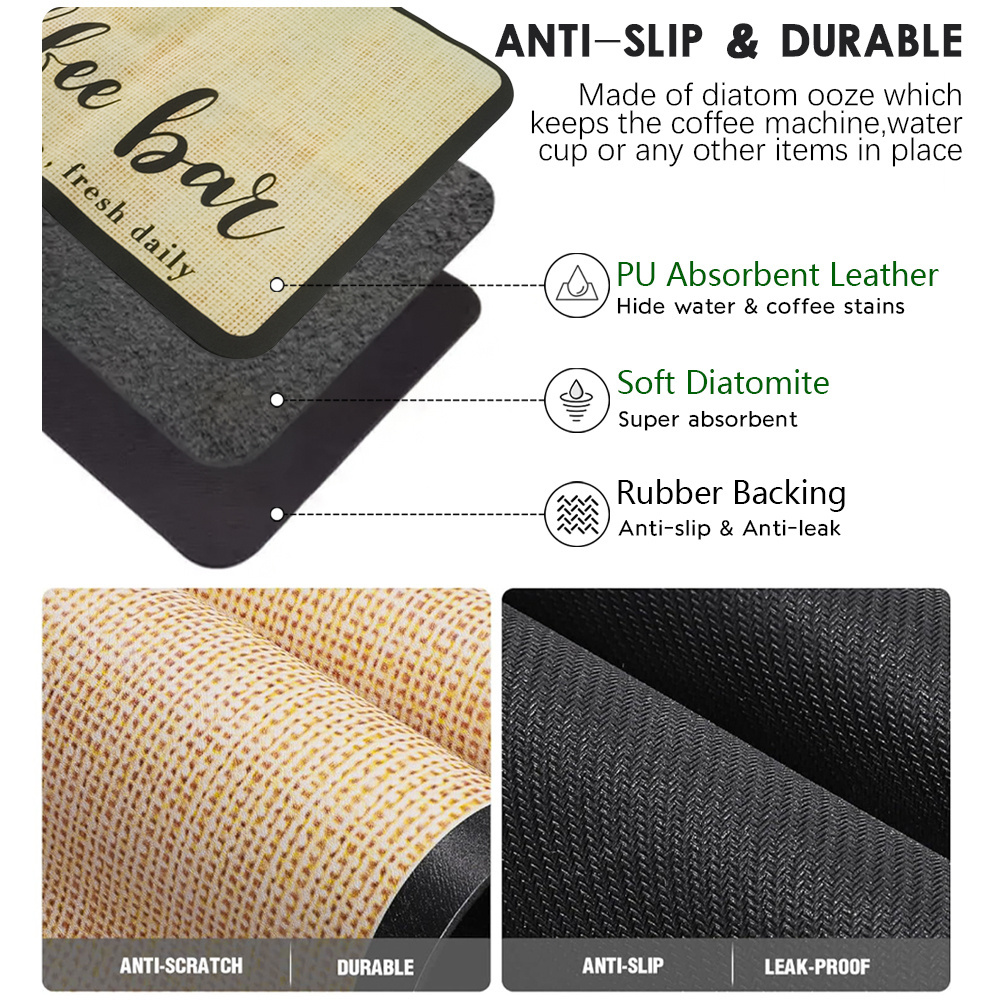 Hot Selling Coffee Mat With Brush Bar Mat Hide Stain Absorbent Quick Drying Mat Fit Under Coffee Maker Espresso Machine