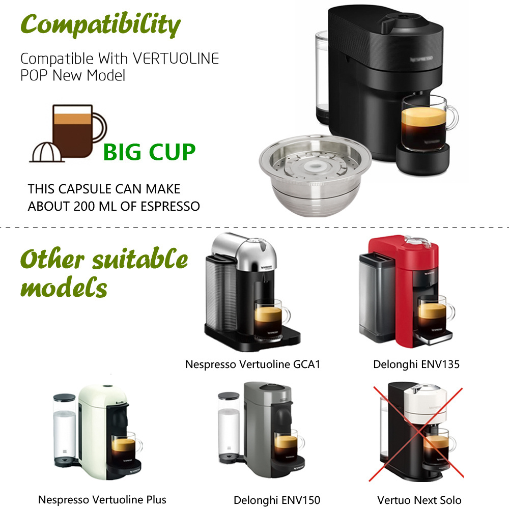 1 Pod Wareset Hot Selling Stainless Steel Reusable Capsule Refillable Coffee Filter Compatible With VERTUOLINE POP Coffee Makers