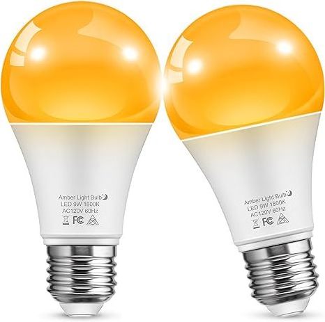 Sleep Aid Amber Bulb Blue Light Blocking A19 9W Dim Bulb 1800K Warm Bulb Baby Room Light E26 Healthy Sleep Bedroom Kids Room