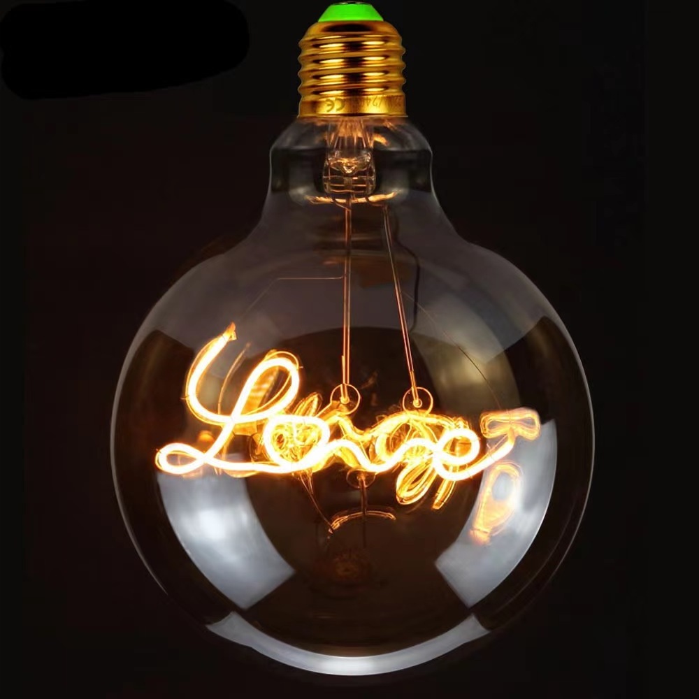 LED Filament Bulb High Quality Hello Love Letter Base 4W Glass Clear Amber G125 Series Dimmable LED Decorative Edison light bulb