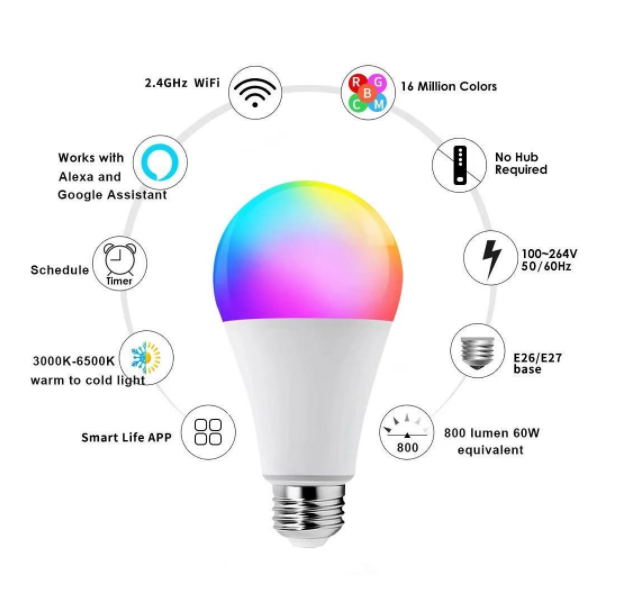 tuya app Smart Lighting RGBCW Multi Color BT E27 B22 LED Bulb bluetooth  LED Smart Bulb