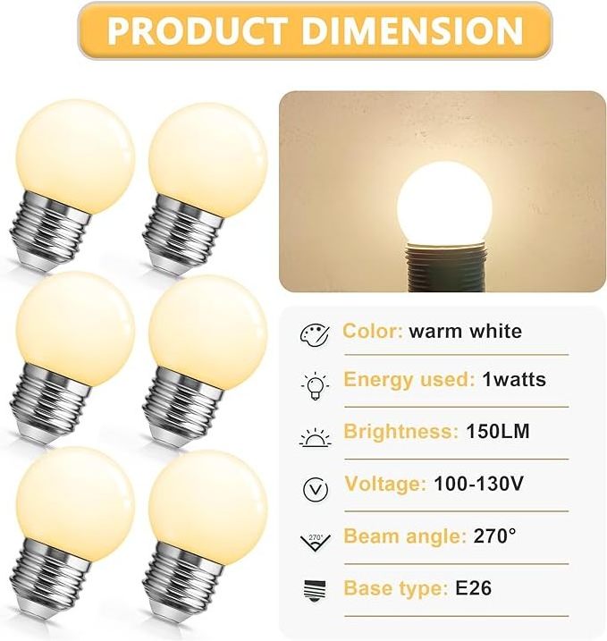 Small Globe Light Bulb IW G45 15W Equivalent 3000K E26 LED Colored Bulbs Bathroom Mirror Halloween Christmas Wedding Party Decor