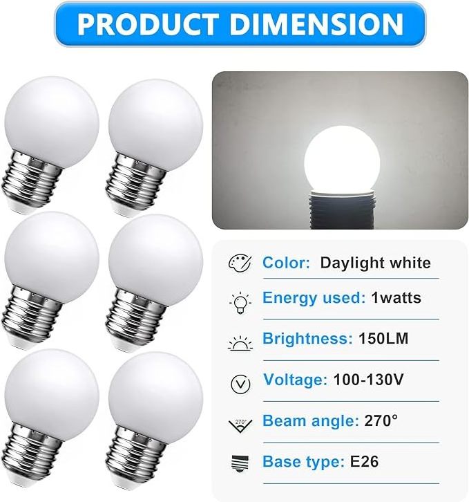 LED Night Light Bulb Globe 15W Equivalent E26 Medium Screw Base Bathroom Vanity Porch Outdoor String Light Bulbs Cool White