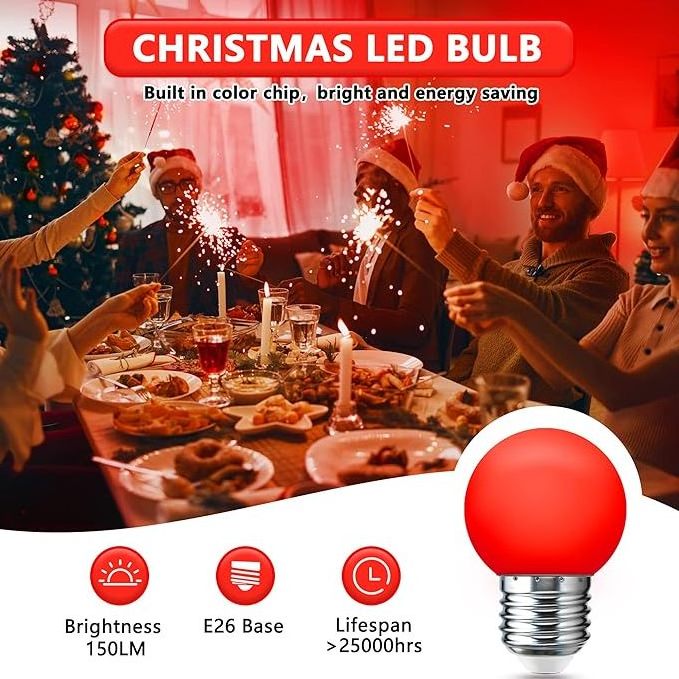 Red Light Bulb 15W Equivalent G45 Globe LED Christmas 1W Colored Night Mini Edison E26 Holiday String Fairy Mood Lights Decor