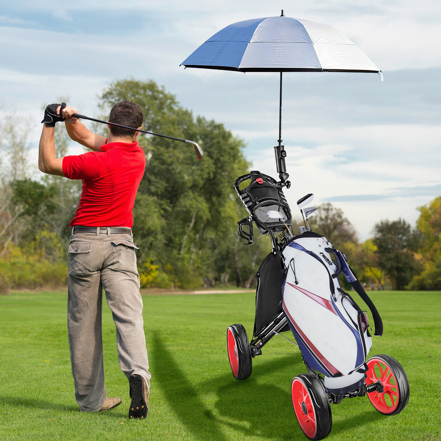 NEW design Golf Push Cart Golf Trolley With Umbrella Holder  Foot Brake Golf Trolley for Sale