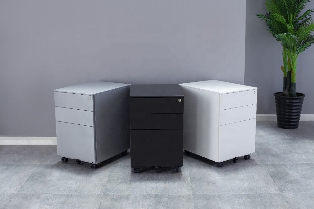 Office Equipment round edge steel 3 drawer mobile pedestal  file storage cabinet with wheels credenza