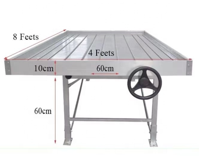 Agricultural Tomato Hydroponic Greenhouse Indoor 4x8 Movable Ebb And Flow Rack Trellis Seedbed Tray Grow Table Rolling Bench