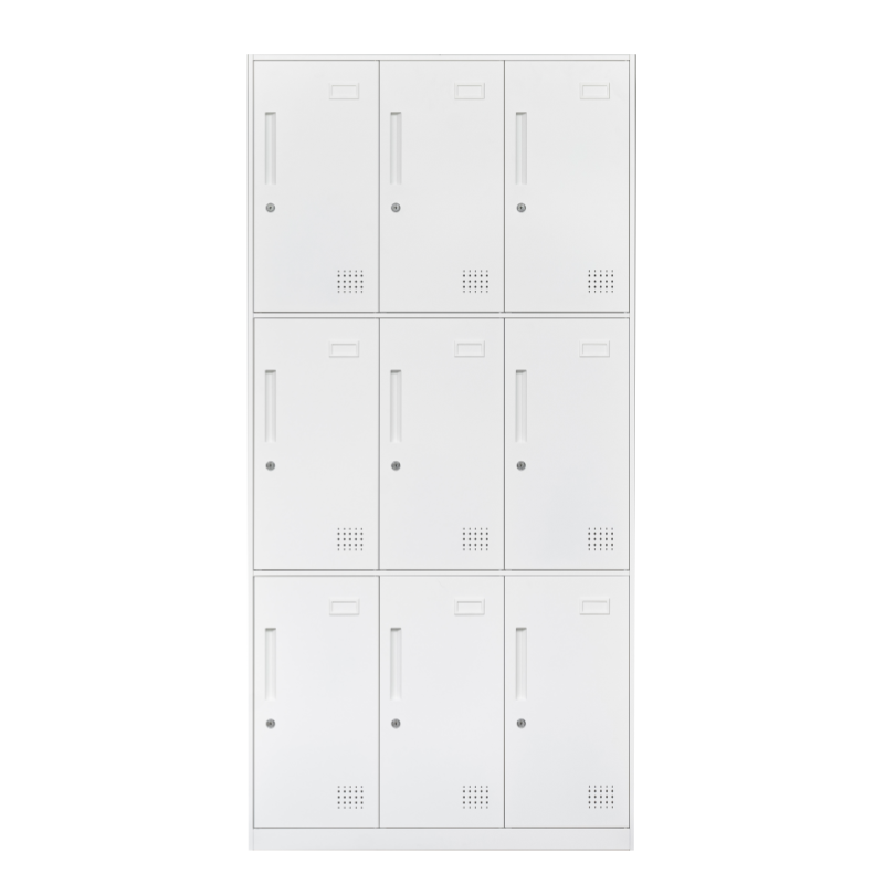 Cheap stadium 3 tier 9 doors lockers stainless hanging rod steel almirah locker cabinet