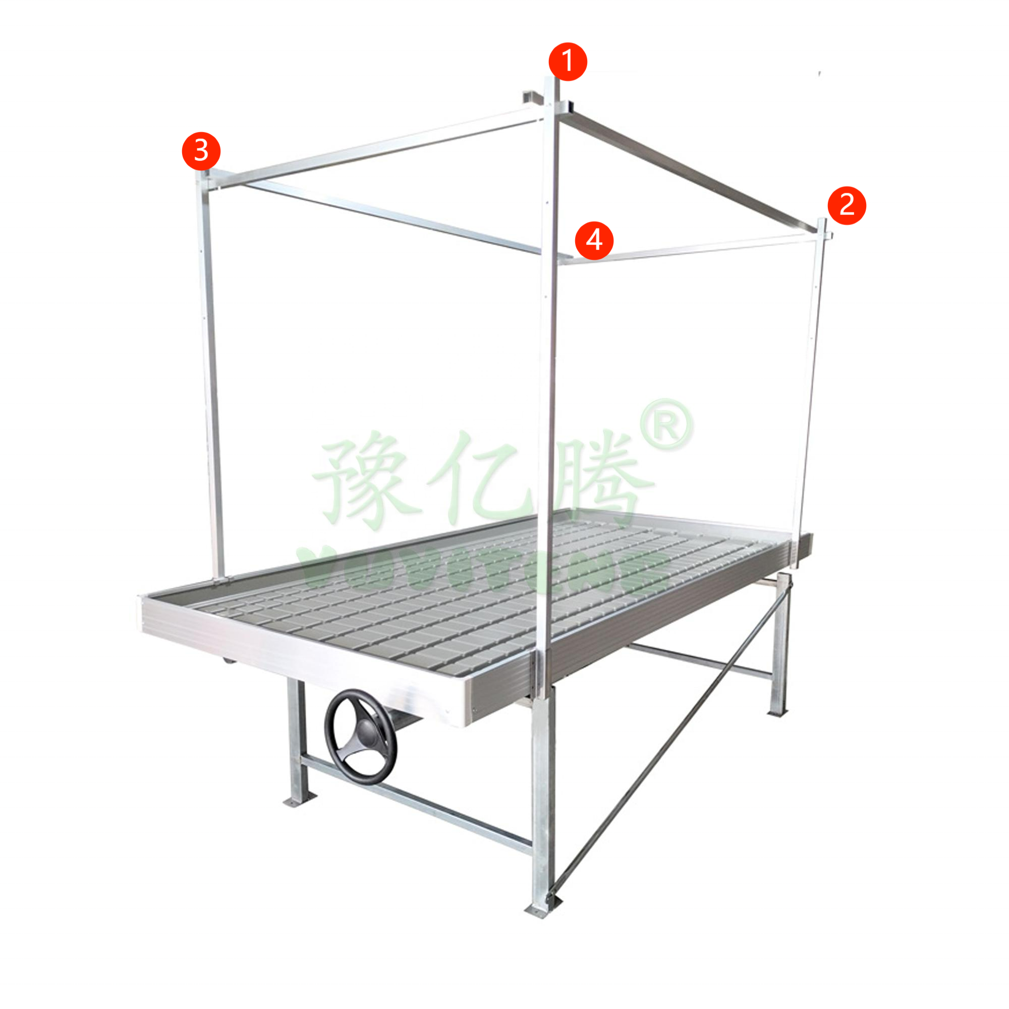 Agricultural Tomato Hydroponic Greenhouse Indoor 4x8 Movable Ebb And Flow Rack Trellis Seedbed Tray Grow Table Rolling Bench