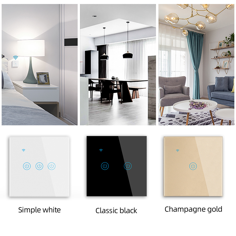 Wifi Smart Home Tuya App Smart Life Wall Light Switch No Neutral EU 1/2/3/4 Gang Glass Touch Wall Switch