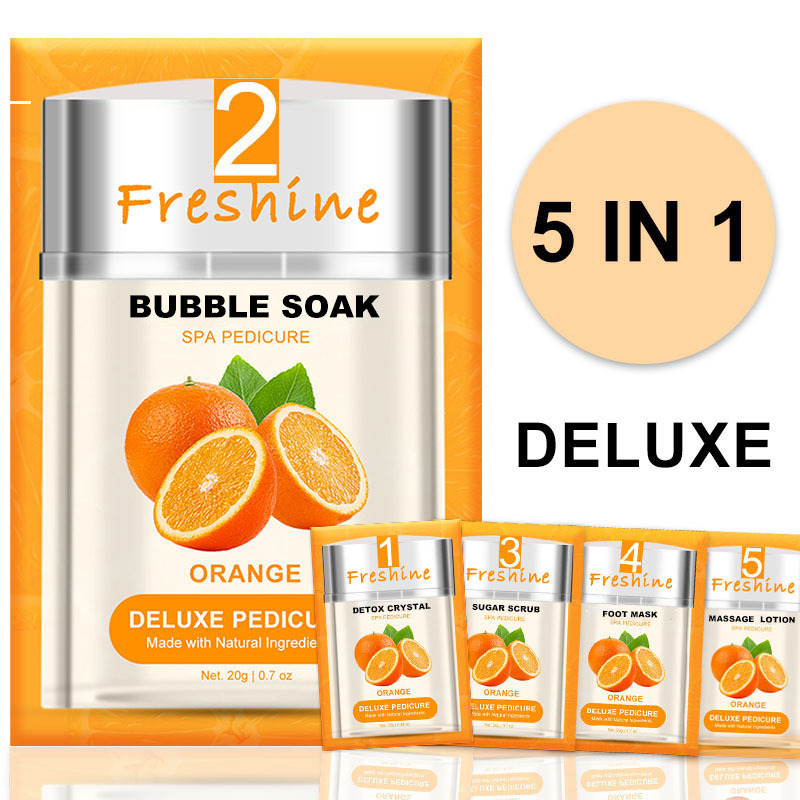 Deluxe Jelly  Pedicure Kit In A Box 4 In 1 Organic Vegan Foot Skin Care Detox Crystal Pedicure Salt Spa Orange