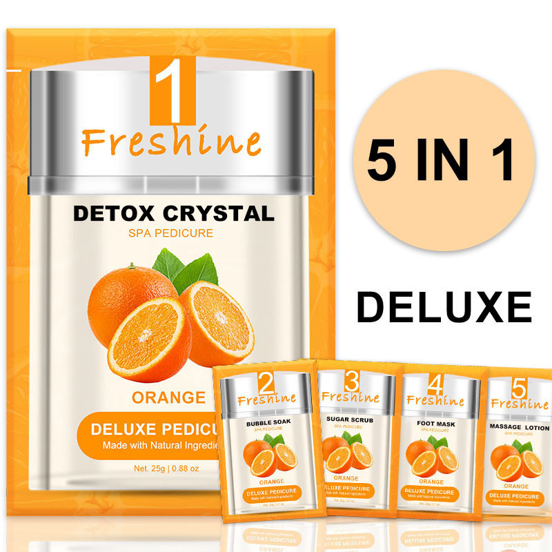 Deluxe Jelly  Pedicure Kit In A Box 4 In 1 Organic Vegan Foot Skin Care Detox Crystal Pedicure Salt Spa Orange