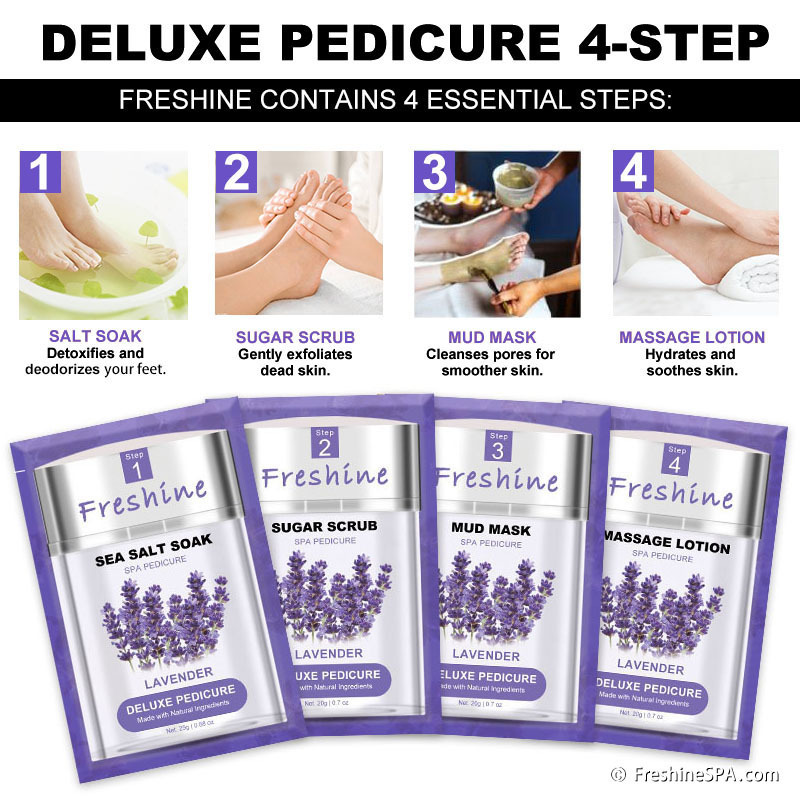 Organic Exfoliant Pedicure Package 4 Step Spa Herbal Foot Soak Foot Spa Massage 4-1 Spa Deluxe Pedicure Set Lavender Producer