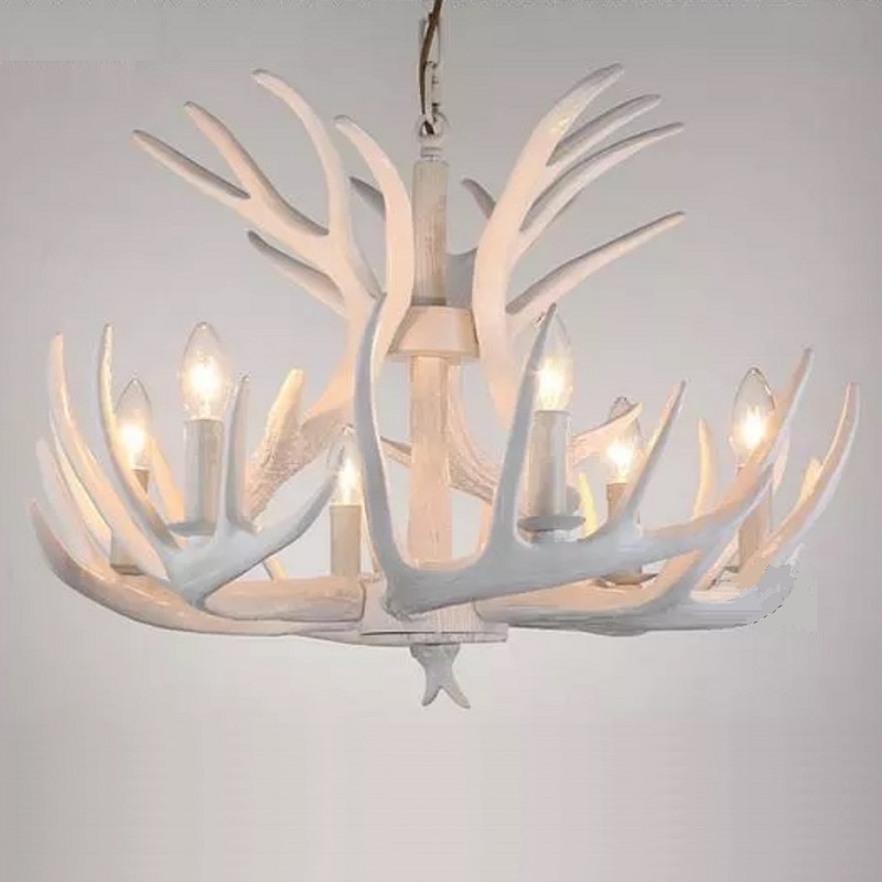 Decorative Designer 6 Heads Deer Pendant Chandelier Lighting Restaurant Bar Cafe White E12 E14 Resin Antler Chandelier