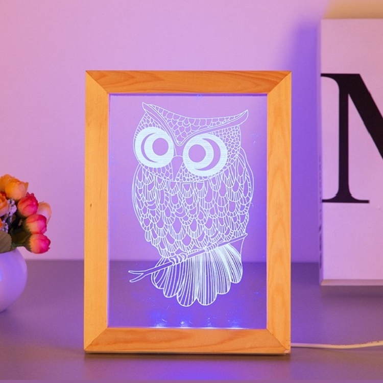 3D Illusion LED Photo Frame Light Box Table Lamp Beech Wood Frame For Bedroom Decor Christmas Gifts