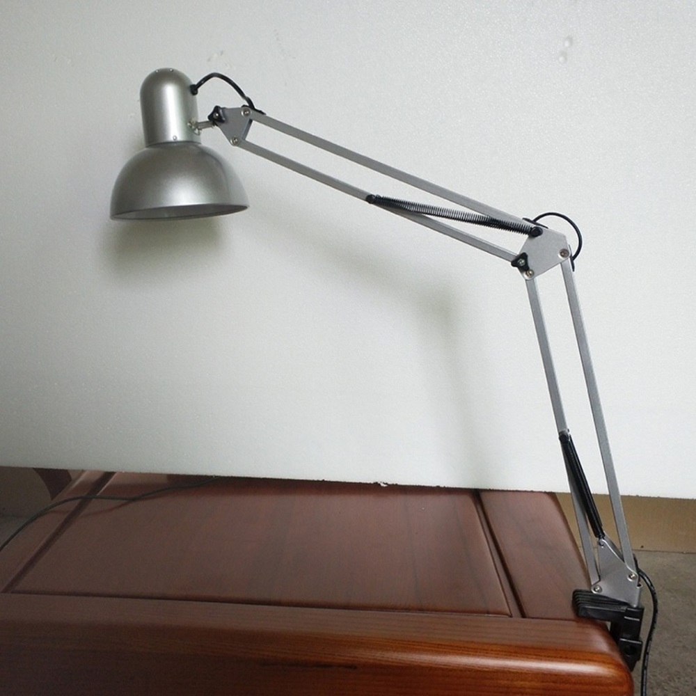 Silver Swing Arm E26 E27 Replace Bulbs Adjustable Task Lights with Clamp Flexible Gooseneck Pixar Desktop Led Lamp With Clip