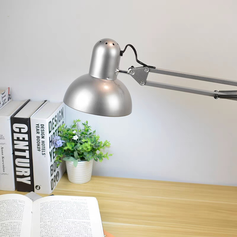 Silver Swing Arm E26 E27 Replace Bulbs Adjustable Task Lights with Clamp Flexible Gooseneck Pixar Desktop Led Lamp With Clip